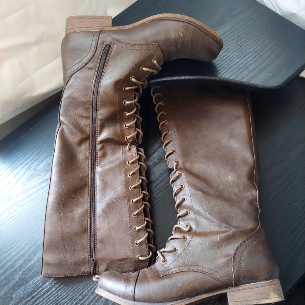 Once Worn *Madden Girl *Tall Brown Boots w/Zip Closure and Laces‼️ *Size 9